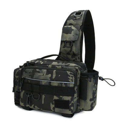 Green camouflage Shoreline shoulder bag with front zippered pockets