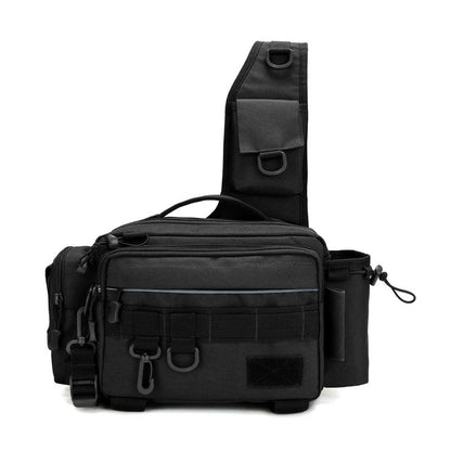 Black Shoreline fishing shoulder bag with side bottle pocket