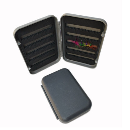 Small and large foam-lined fly boxes in open and closed positions