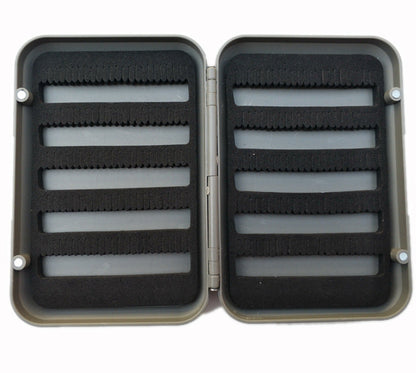 Large fly box open to show foam strips on both interior faces