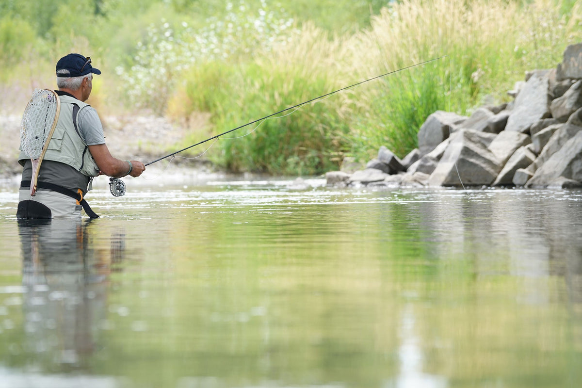 Fly angler standing in a calm river