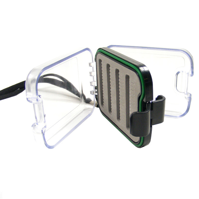 Pocket fly box with both clear lids open