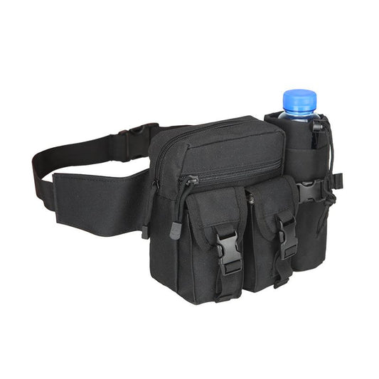 Black Bankside waist pack with bottle holder and front buckle pouches